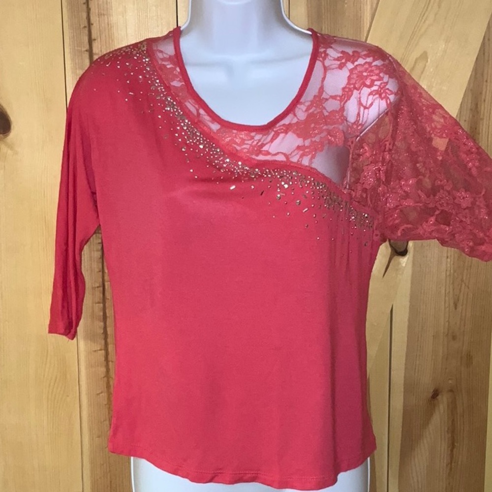 Daytrip 3/4 Sleeve Top w/ Lace & Rhinestone Detailing/Bling from Buckle